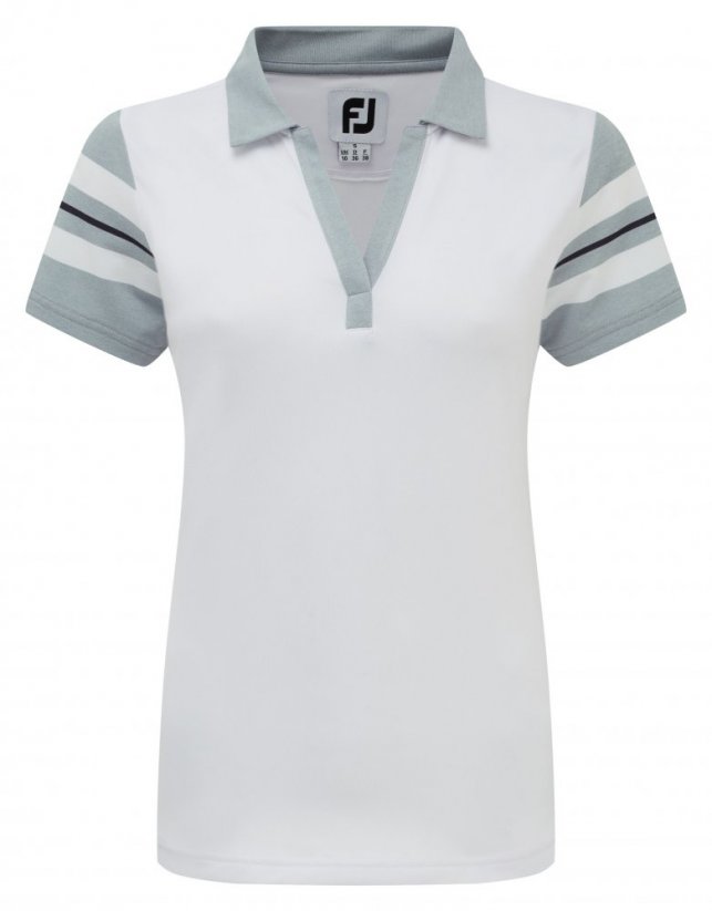 FootJoy Baby Pique Sleeve Stripe, White with Heather Grey, Navy - Velikost: L