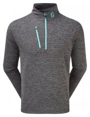 FootJoy Heather Pinstripe Chill-Out Pullover, Black with Aqua