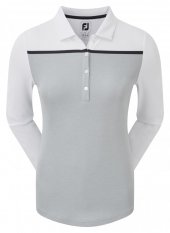FootJoy Smooth Pique Long Sleeved Colour Block, Heather Grey with White, Navy