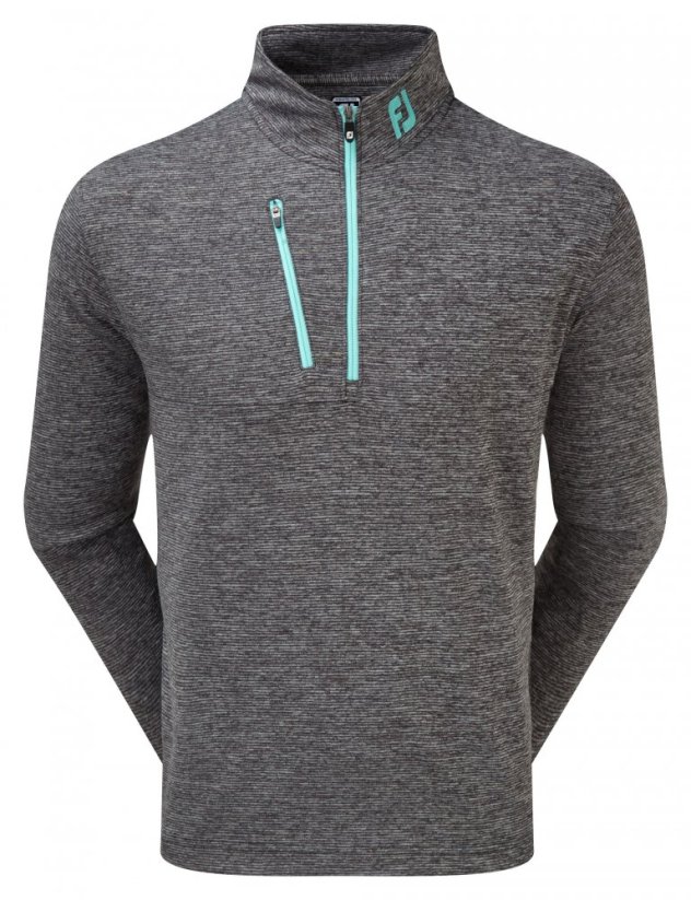 FootJoy Heather Pinstripe Chill-Out Pullover, Black with Aqua - Velikost: S